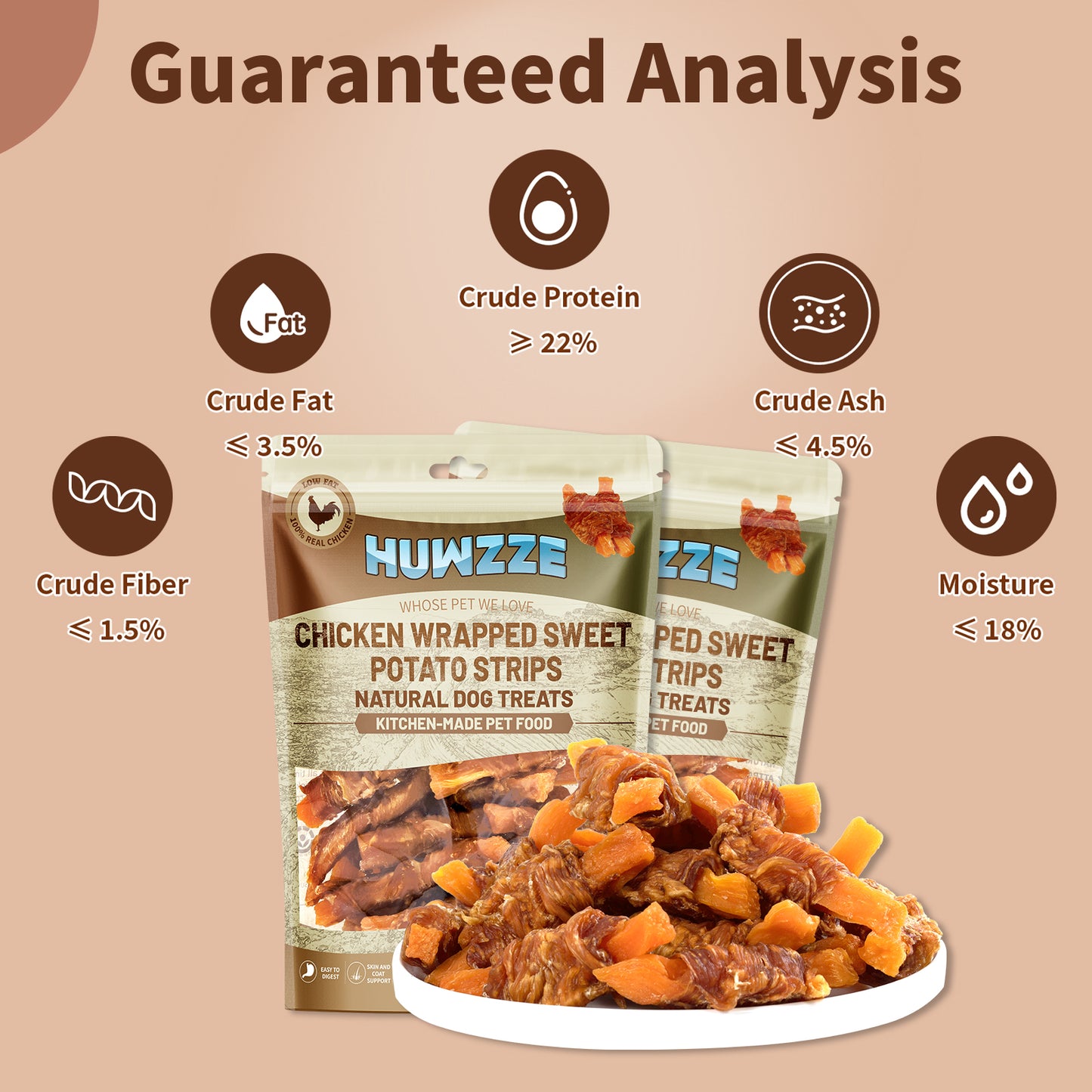 HUWZZE Chicken Wrapped Sweet Potato Strips for Dogs, Grain Free Dog Treats Chewy Snacks 14.1 oz