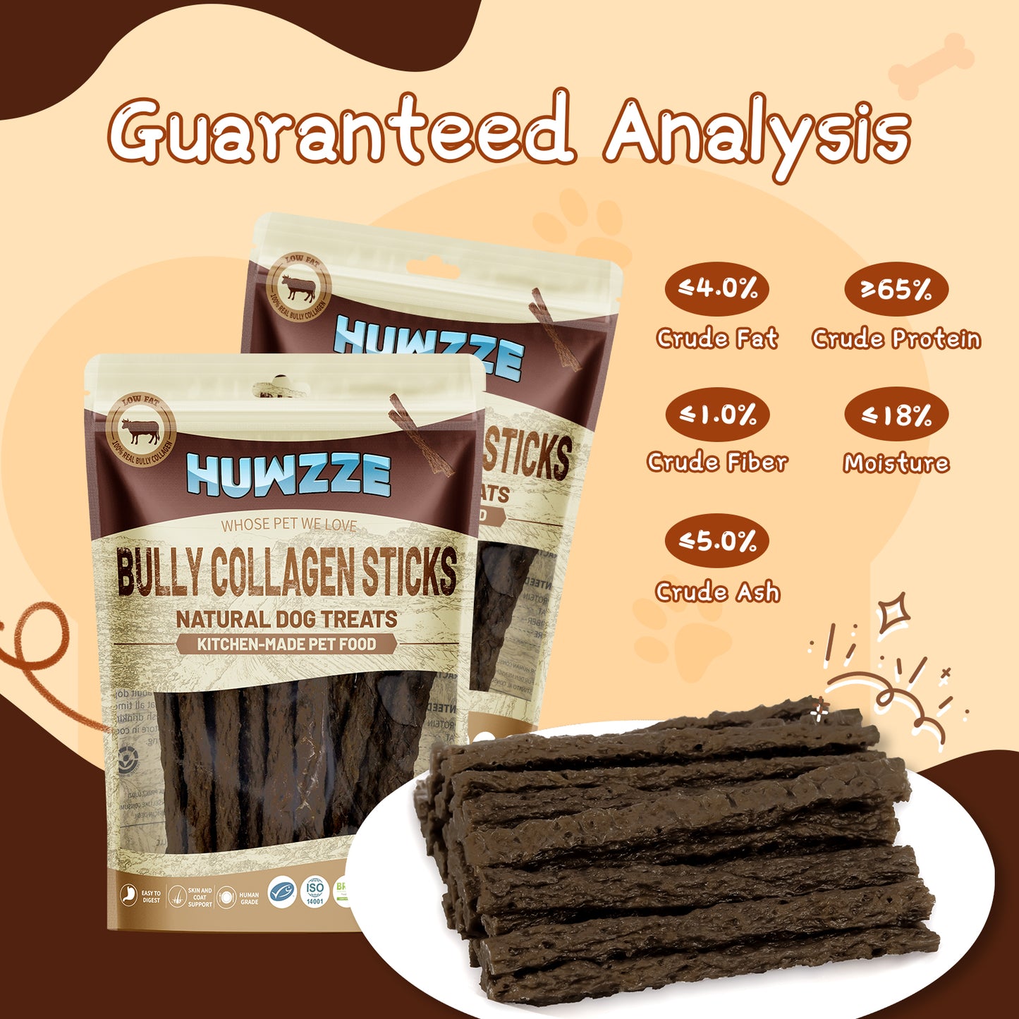 HUWZZE Bully Collagen Sticks for Dogs, Rawhide Free Dog Treats Chewy Snacks 14.1 oz