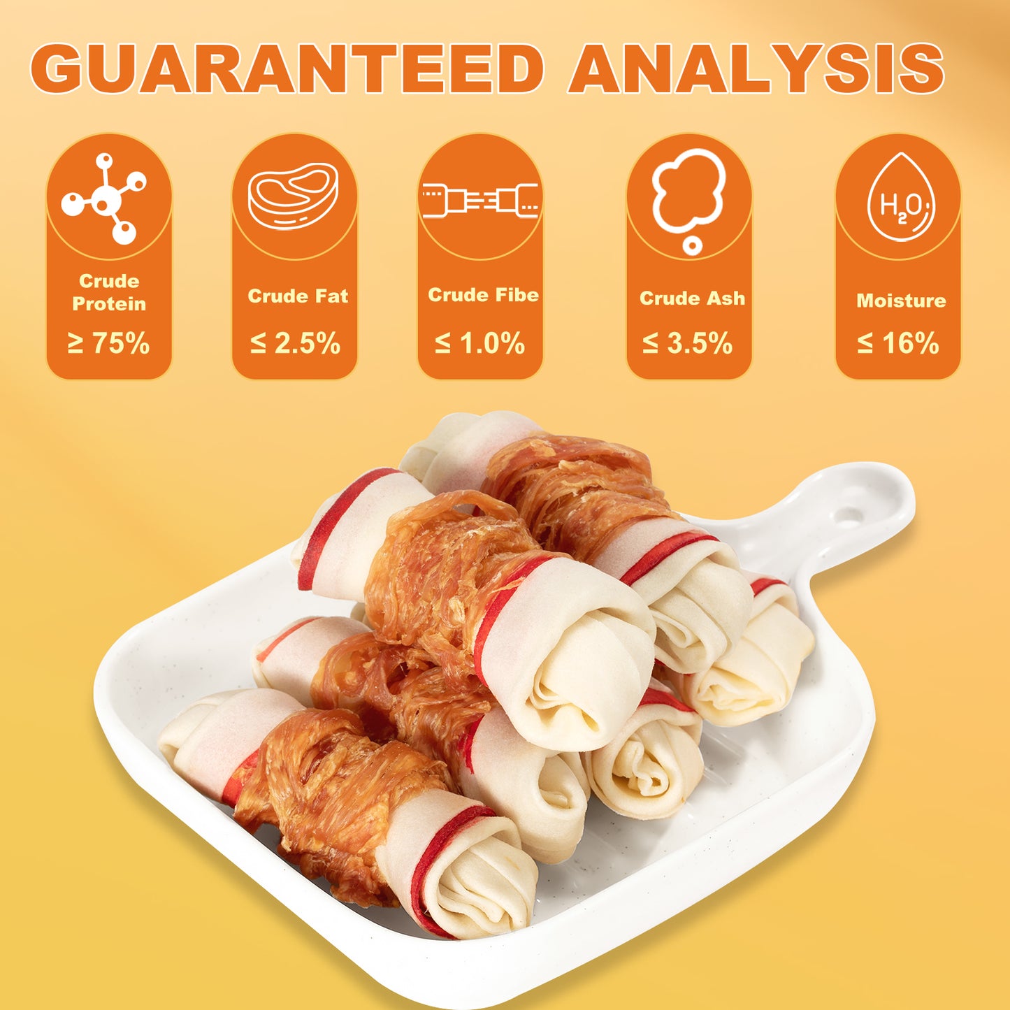 HUWZZE Chicken Wrap Knotted Rawhide Bones for Dogs, Grain Free Dog Treats Chewy Snacks 12.5 oz