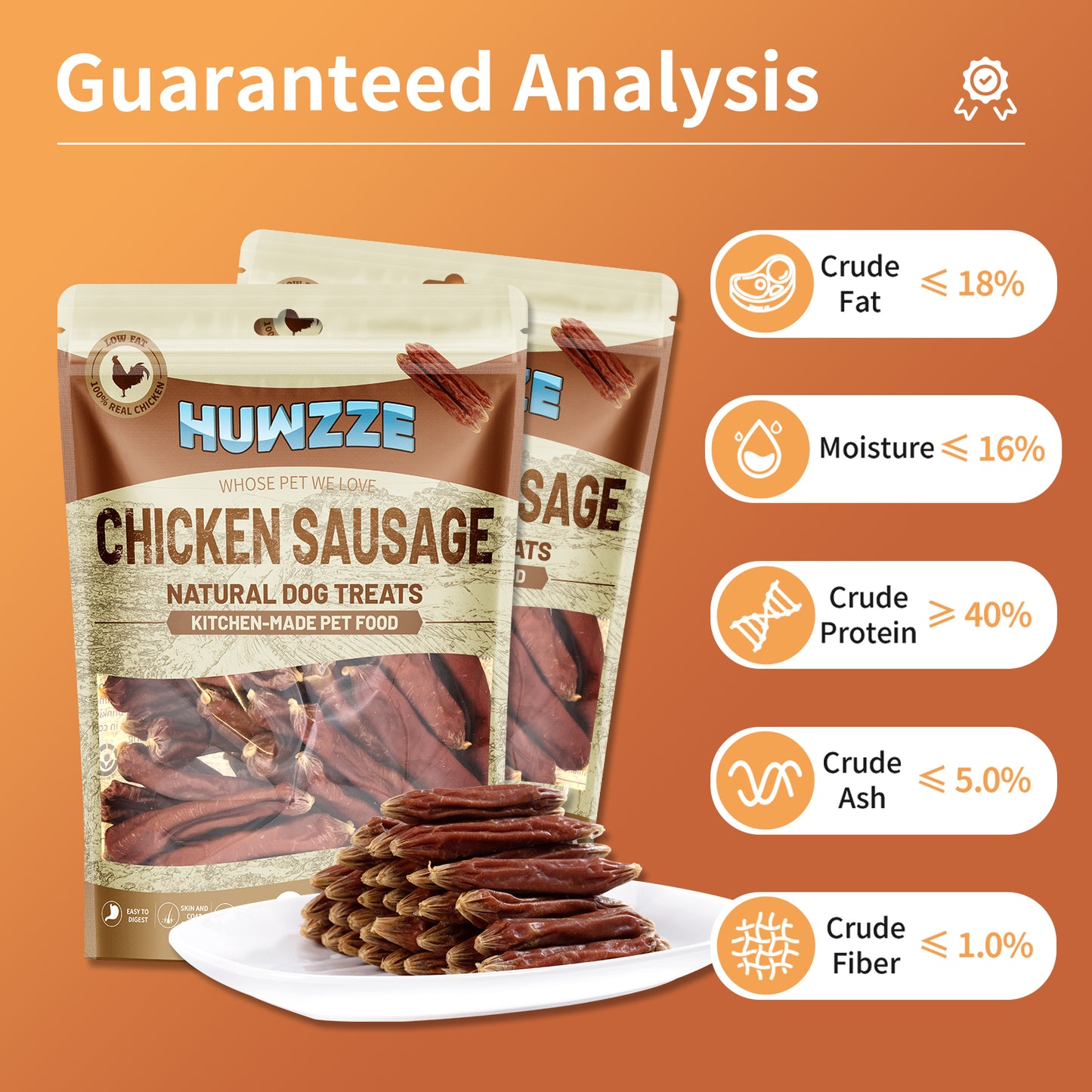 HUWZZE Chicken Sausage for Dogs & Cats, Human Grade Dog Treats Snacks 14.1 oz