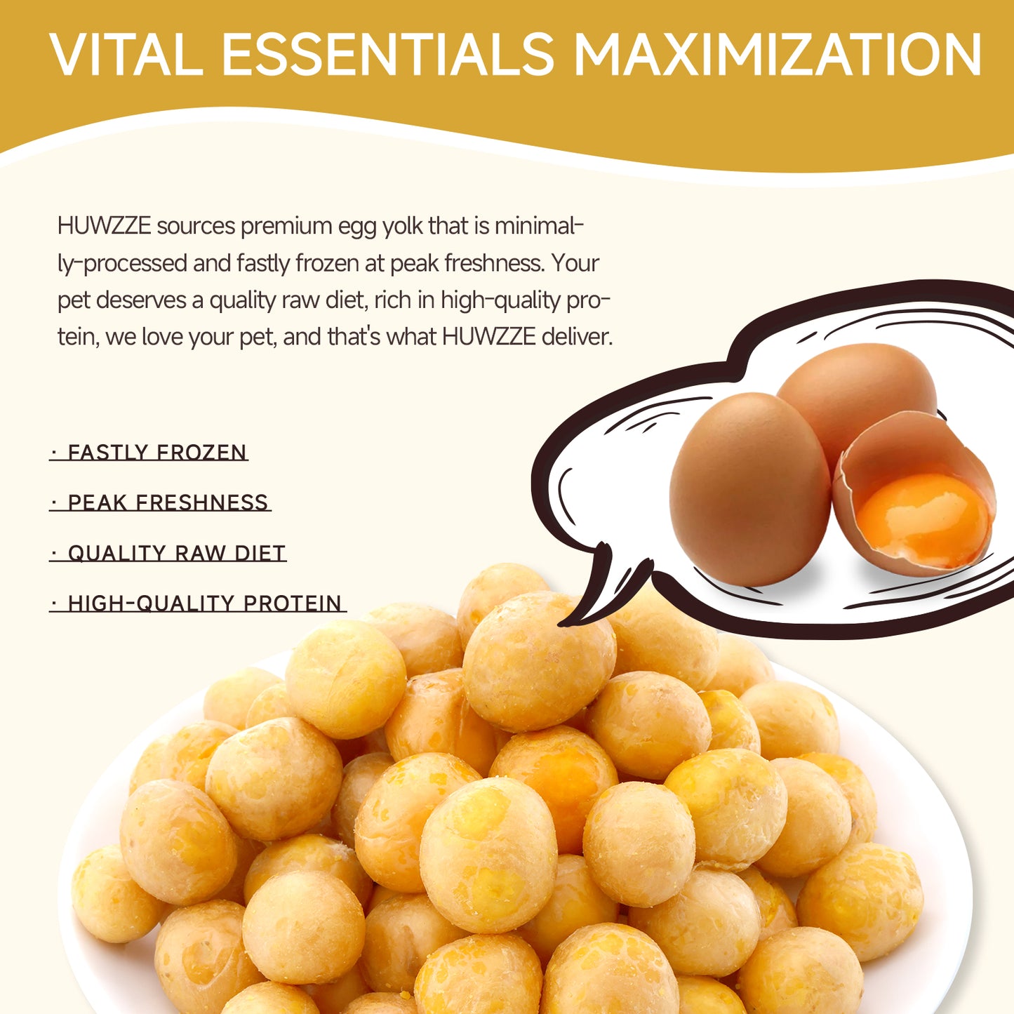 HUWZZE Freeze Dried Egg Yolk Treats for Cats & Dogs, Single Ingredient All Natural Dog Treats Snacks-Grain Free Pet Food Perfect for Training 8.5 oz
