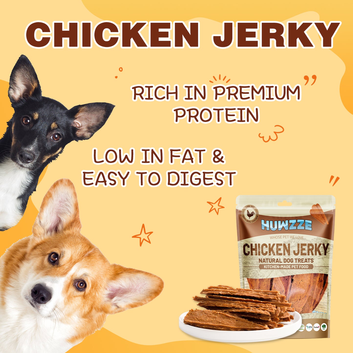 HUWZZE Chicken Jerky for Dogs & Cats, Natural Dog Treats Made with Real Chicken Breast 14.1 oz