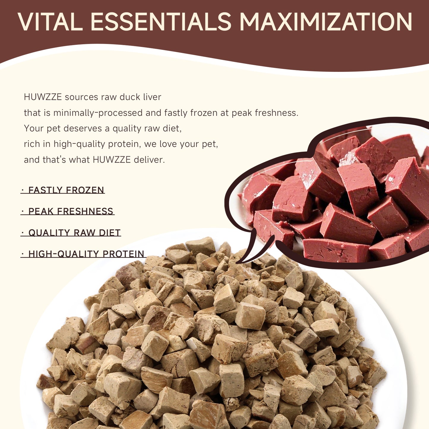 HUWZZE Freeze Dried Duck Liver Treats for Cats & Dogs, Single Ingredient All Natural Dog Treats Snacks-Grain Free Pet Food Perfect for Training 4.9 oz