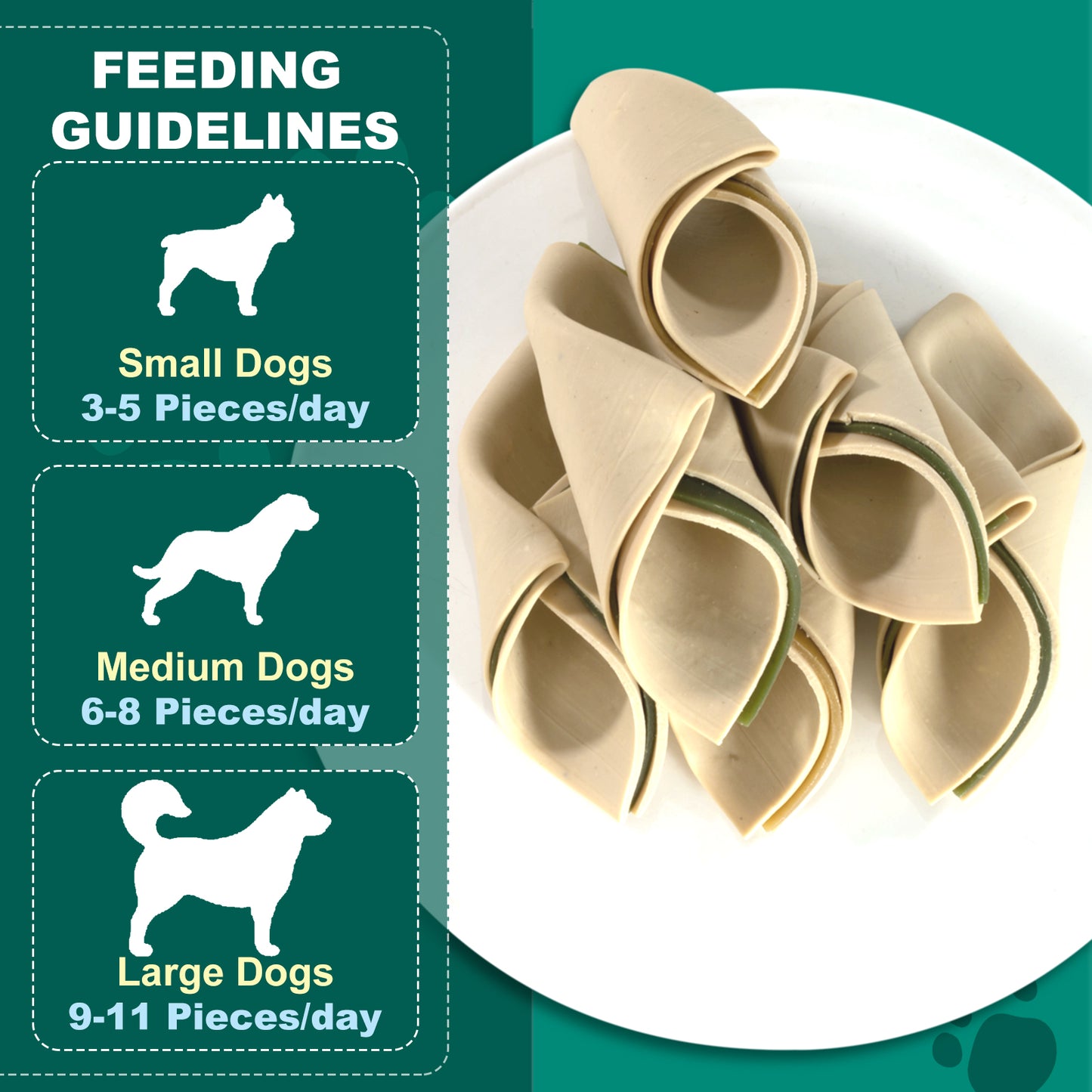 HUWZZE Dental Chews for Dogs, Chicken Spinach Dental Dog Treats Chewy Snacks, Oral Care and Hygiene Chews 14.1 oz
