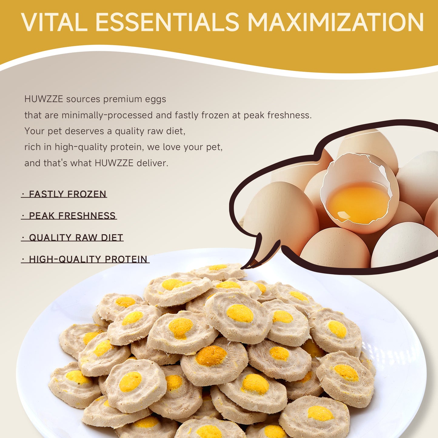 HUWZZE Freeze Dried Poached Eggs for Cats & Dogs, Single Ingredient All Natural Dog Treats Snacks-Grain Free Pet Food Perfect for Training 3.2 oz