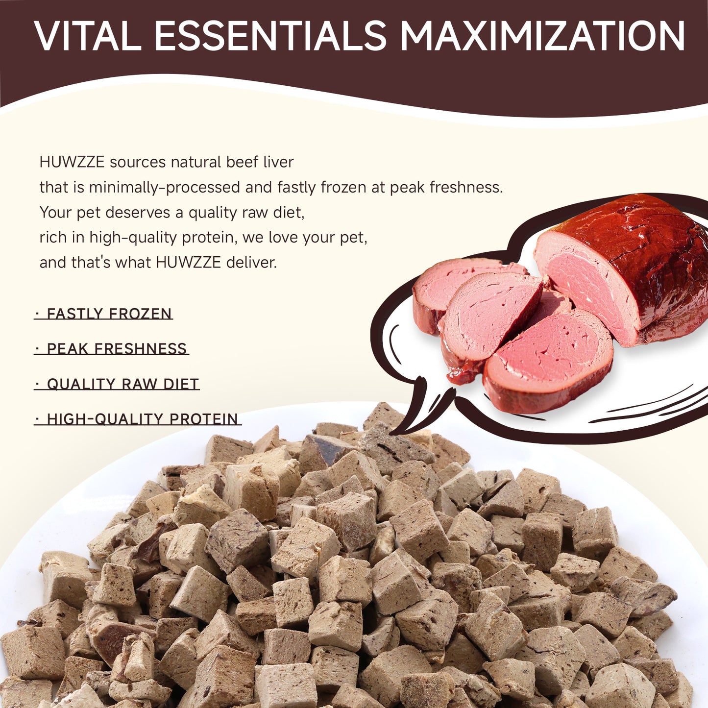 HUWZZE Freeze Dried Beef Liver Treats for Cats & Dogs, Single Ingredient All Natural Dog Treats Snacks-Grain Free Pet Food Perfect for Training 4.9 oz