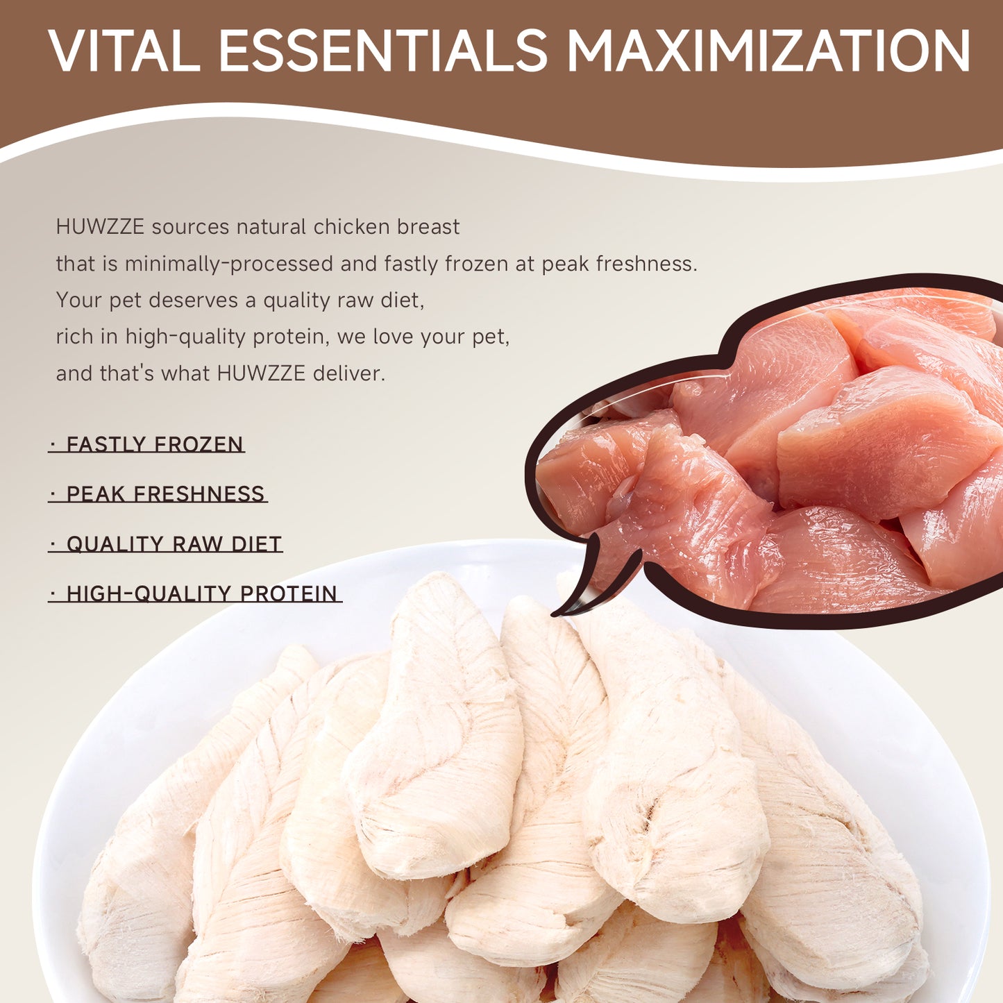 HUWZZE Freeze Dried Whole Chicken Breast Treats for Cats & Dogs, Single Ingredient All Natural Grain-Free Dog Treats Snacks-Pet Food Perfect for Training 5.3 oz