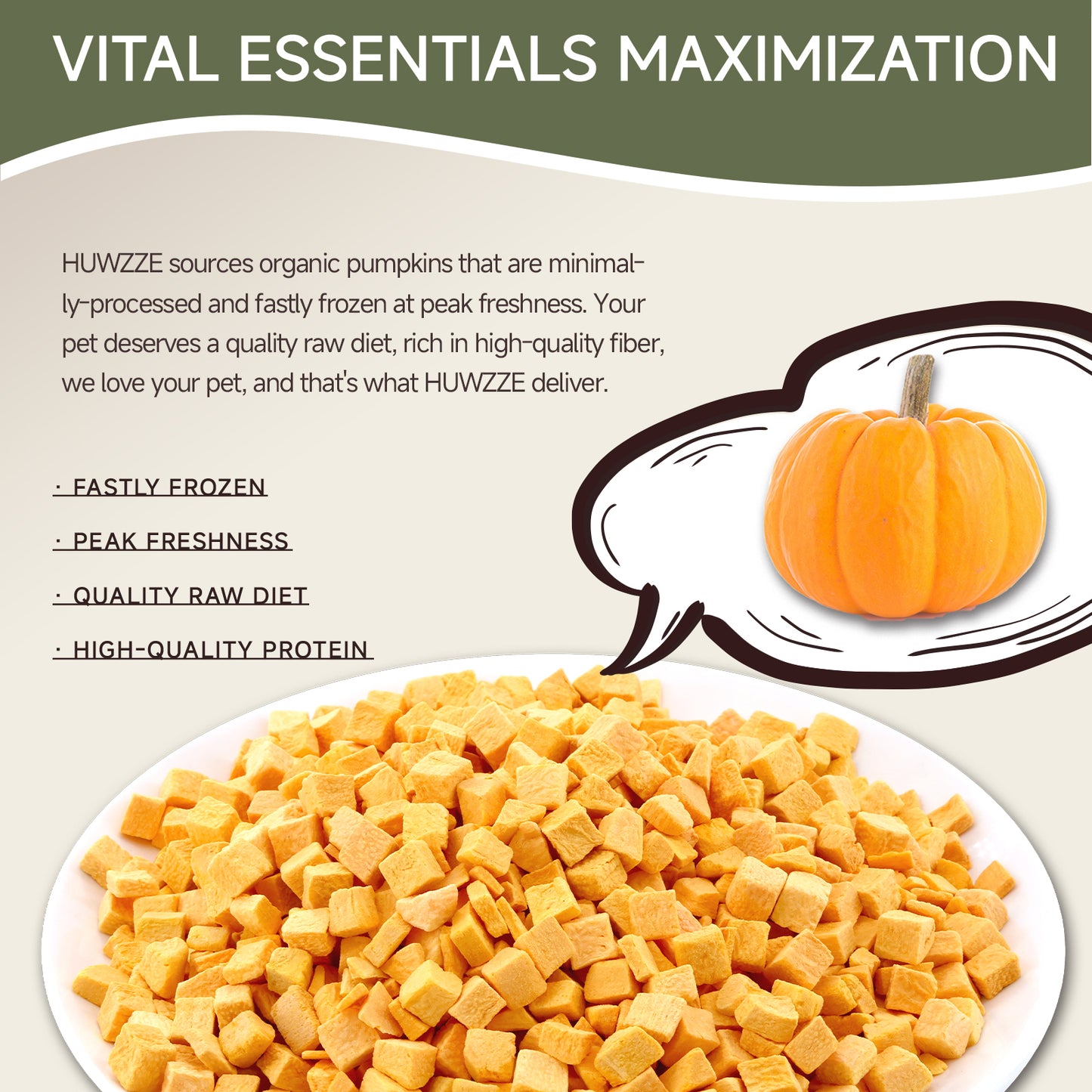 HUWZZE Freeze Dried Organic Pumpkin Treats for Cats & Dogs, Single Ingredient All Natural Dog Treats Snacks-Diabetic Friendly Pet Food Perfect for Training 1.9 oz