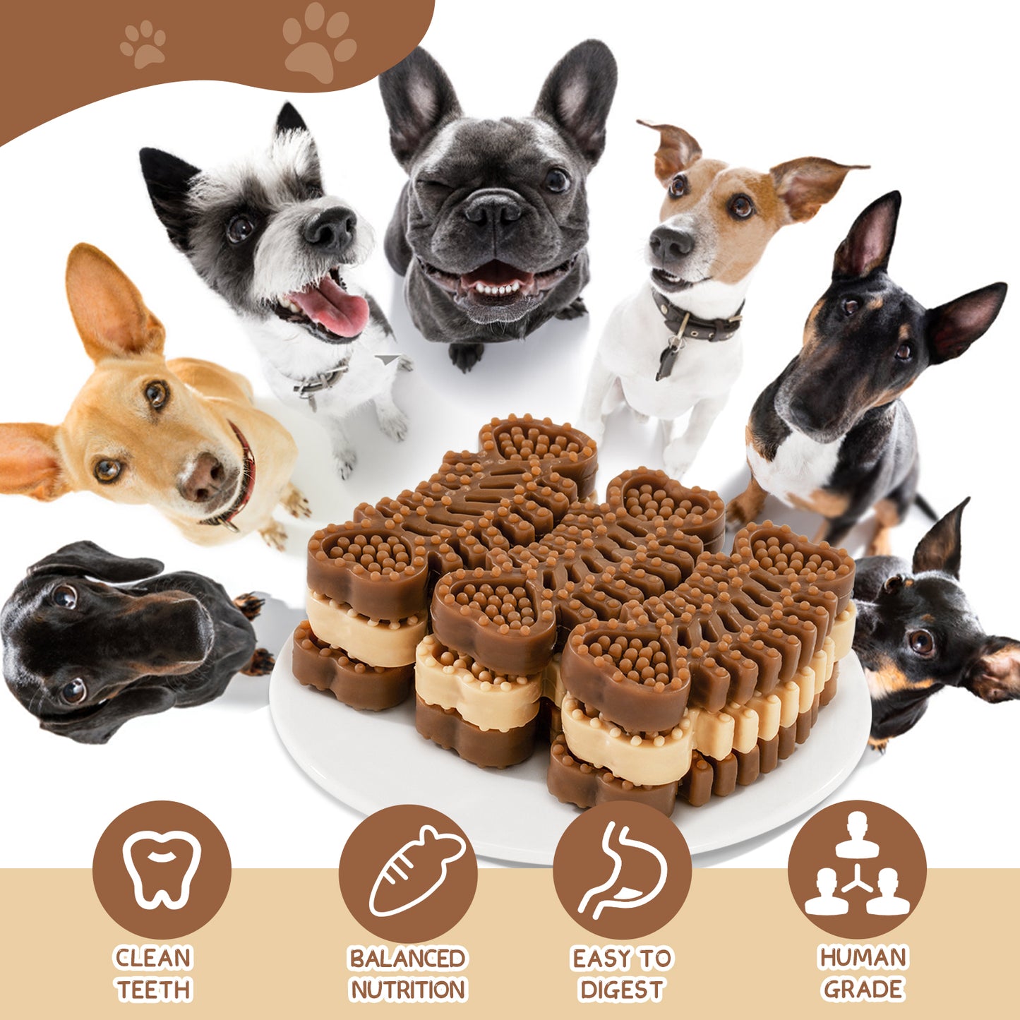 HUWZZE Dental Chews for Dogs, Chicken Flavor Dental Dog Treats Chewy Snacks, Oral Care and Hygiene Chews 14.5 oz