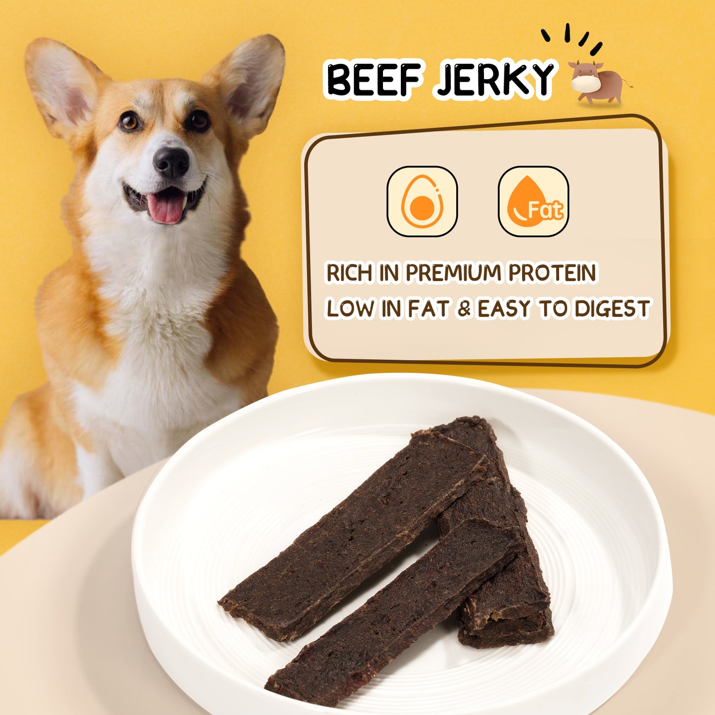 HUWZZE Beef Jerky for Dogs & Cats, Natural Dog Treats Chewy Snacks Made with Real Beef 14.6 oz