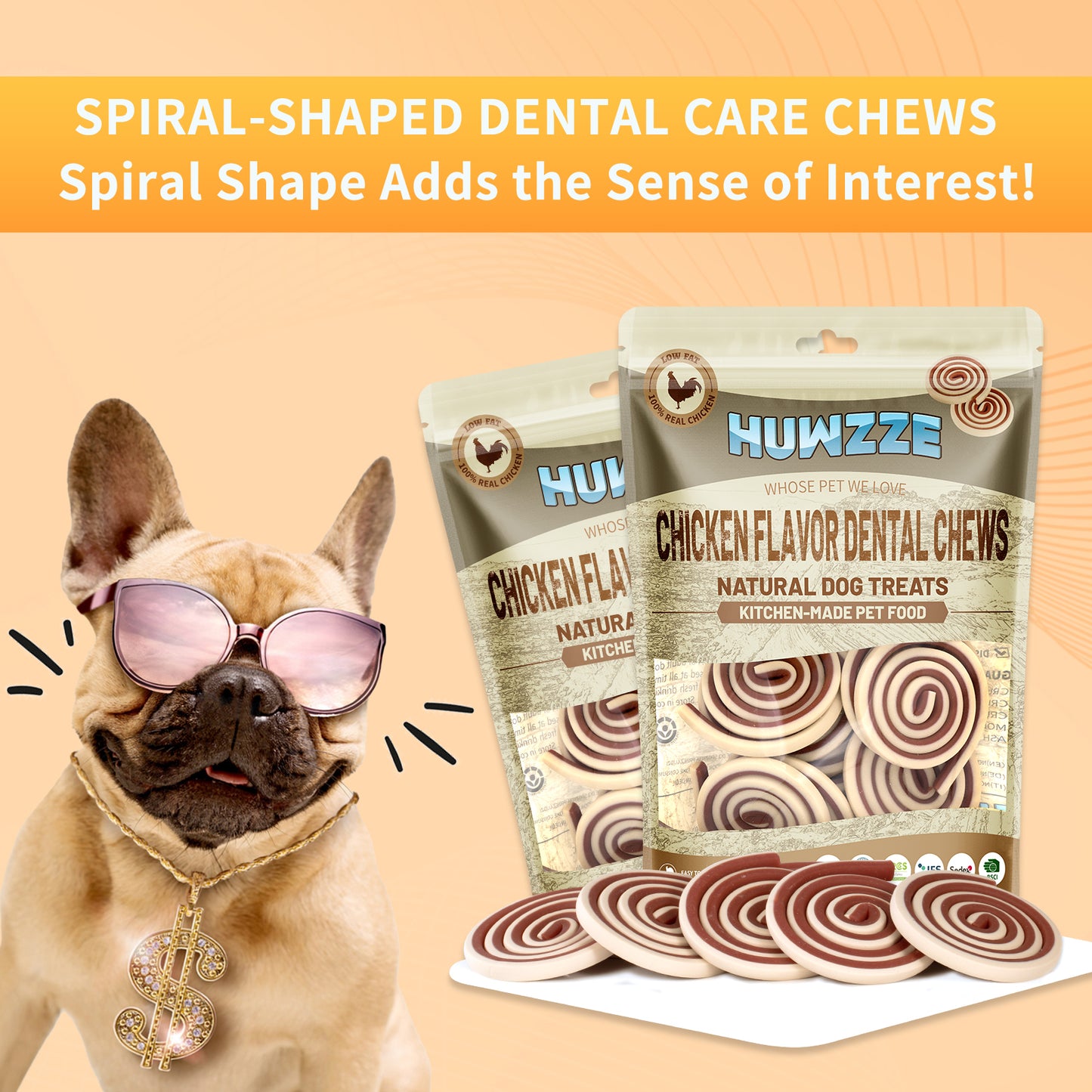 HUWZZE Dental Chews for Dogs, Chicken Flavor Dental Dog Treats Chewy Snacks, Oral Care and Hygiene Chews 22.9 oz