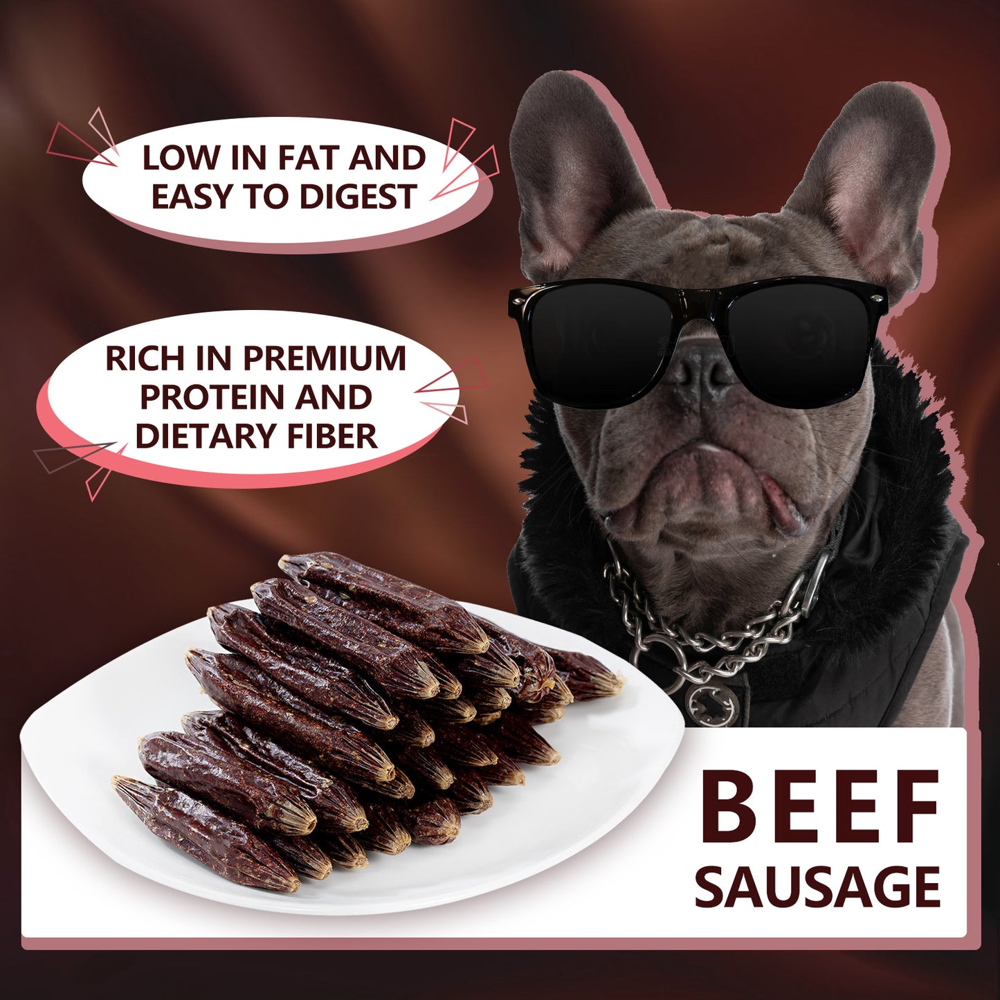 HUWZZE Beef Sausage for Dogs & Cats, Human Grade Dog Treats Snacks 14.1 oz