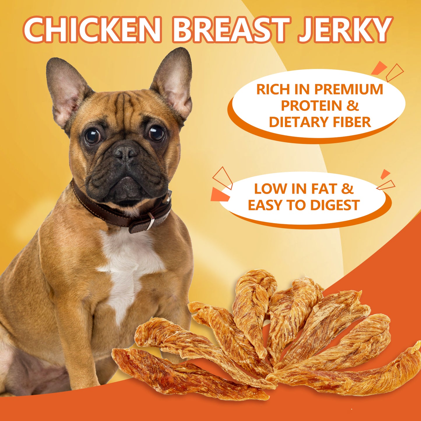 HUWZZE Chicken Jerky for Dogs, Made with 100% Real Chicken Breast, Grain Free Dog Treats 14.1 oz
