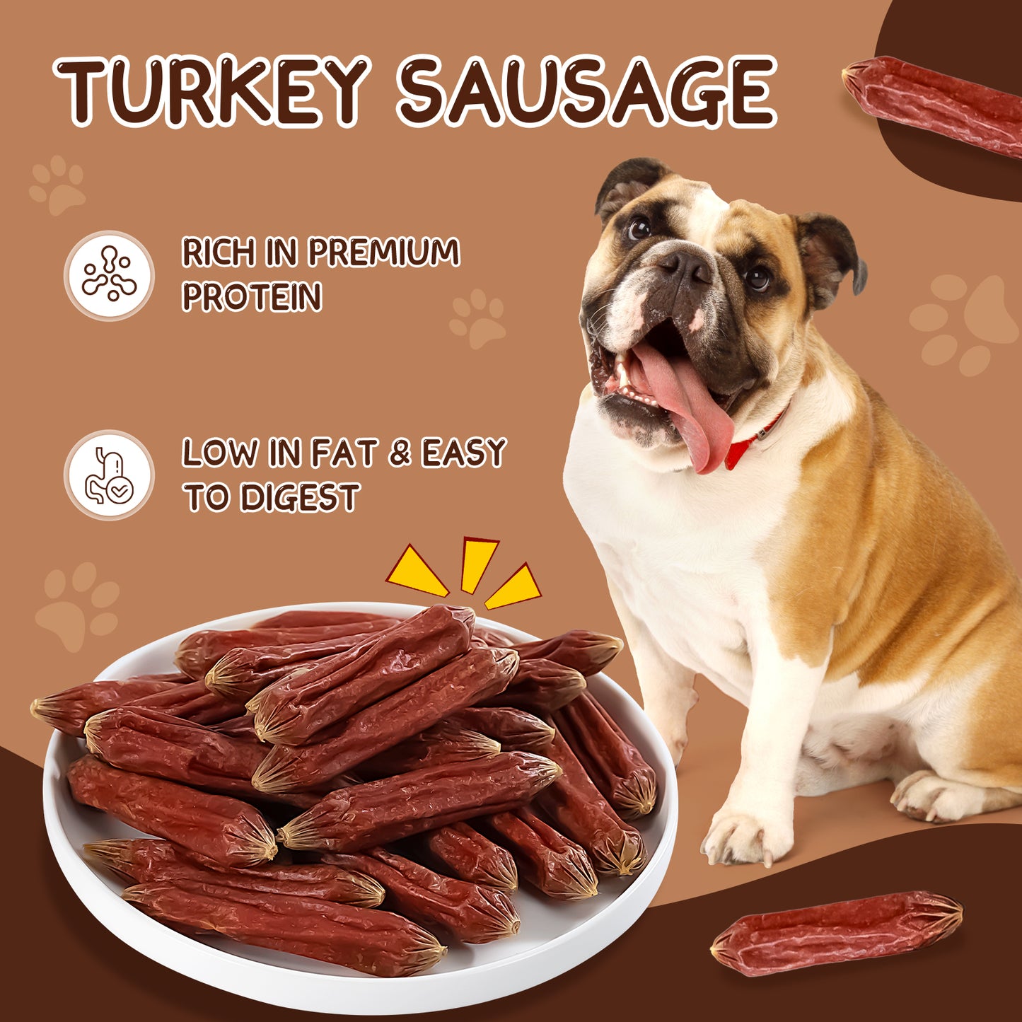 HUWZZE Turkey Sausage for Dogs & Cats, Human Grade Dog Treats Snacks 14.1 oz