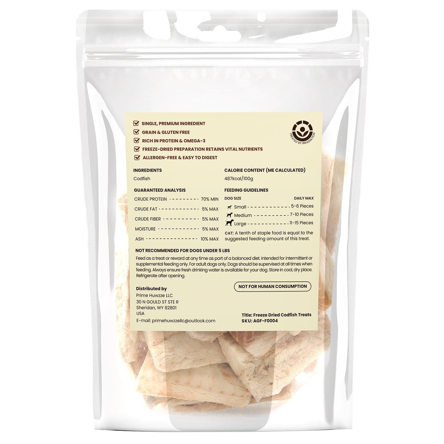 HUWZZE Freeze Dried Codfish Treats for Cats & Dogs, Single Ingredient All Natural Dog Treats Snacks-Grain Free Pet Food Perfect for Training 2.8 oz