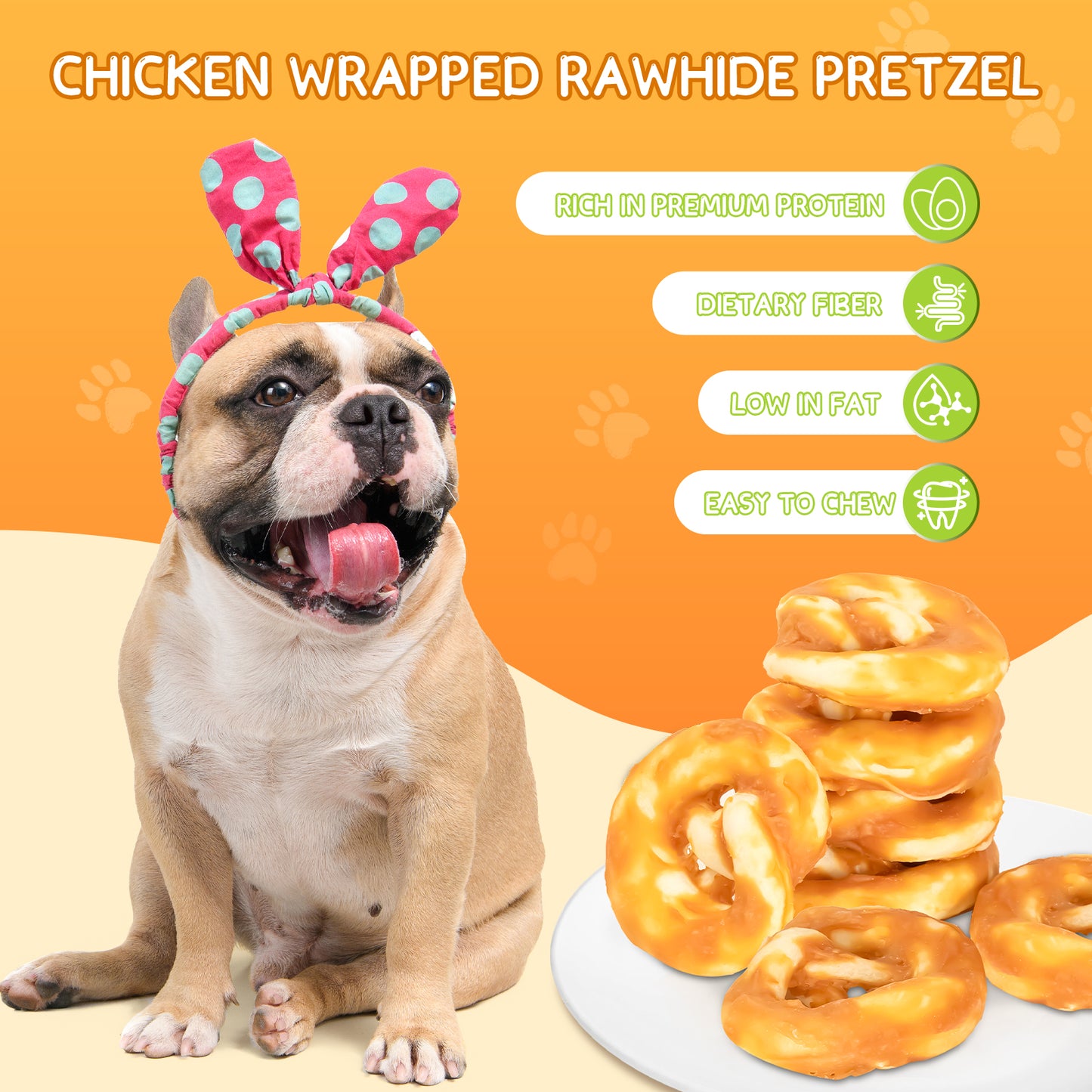 HUWZZE Chicken Wrapped Rawhide Pretzel for Dogs, Long Lasting Dog Treats Chewy Snacks for Medium Large Dogs 8.8 oz