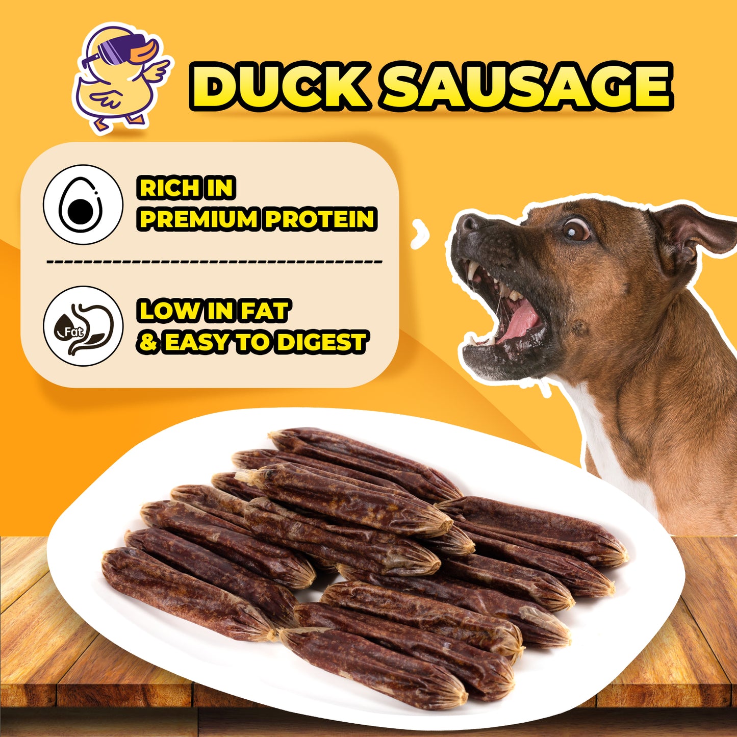 HUWZZE Duck Sausage for Dogs & Cats, Human Grade Dog Treats Snacks 14.1 oz