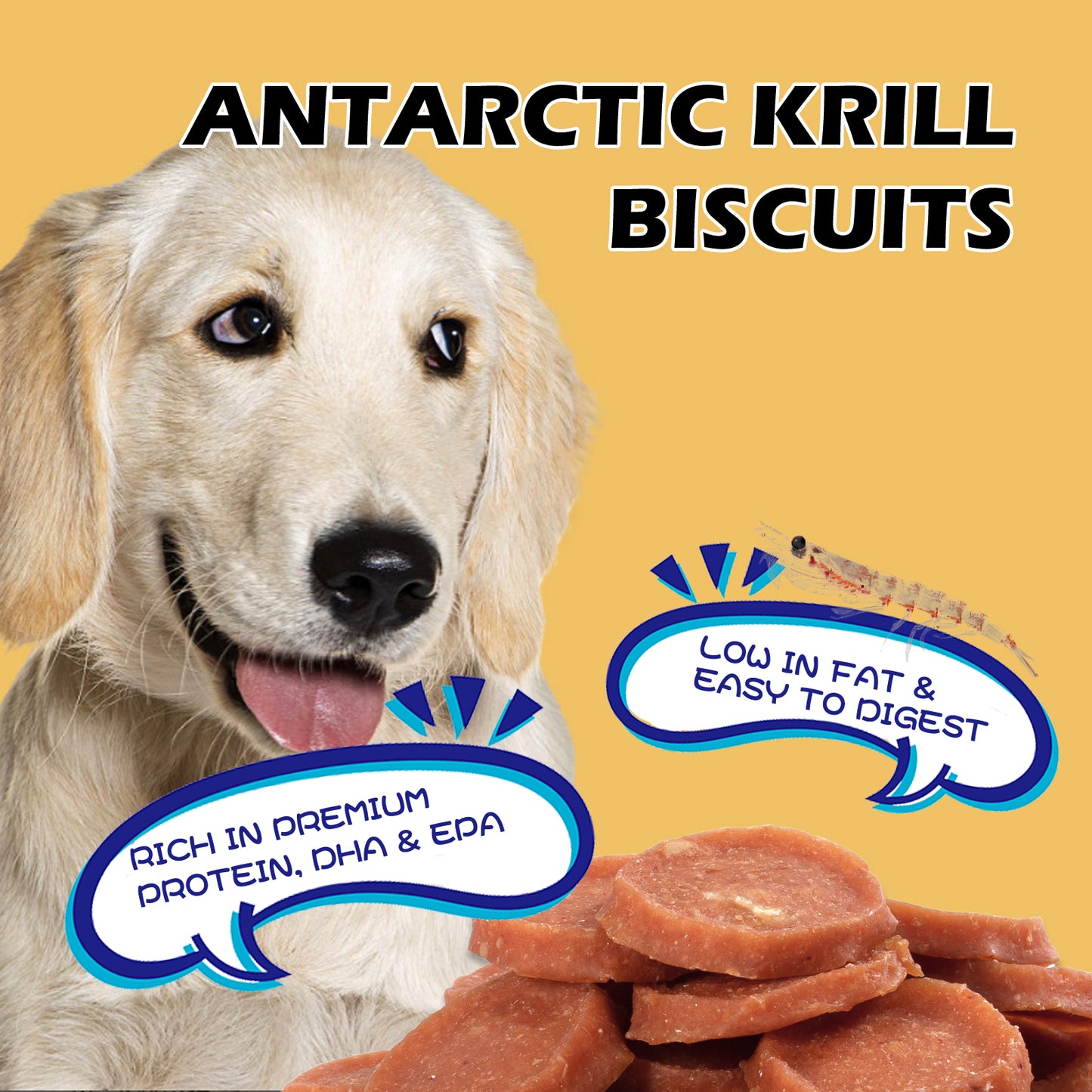 HUWZZE Antarctic Krill Biscuits for Dogs & Cats, Dog Training Treats, Chewy Snacks for Training Rewards 14.1 oz