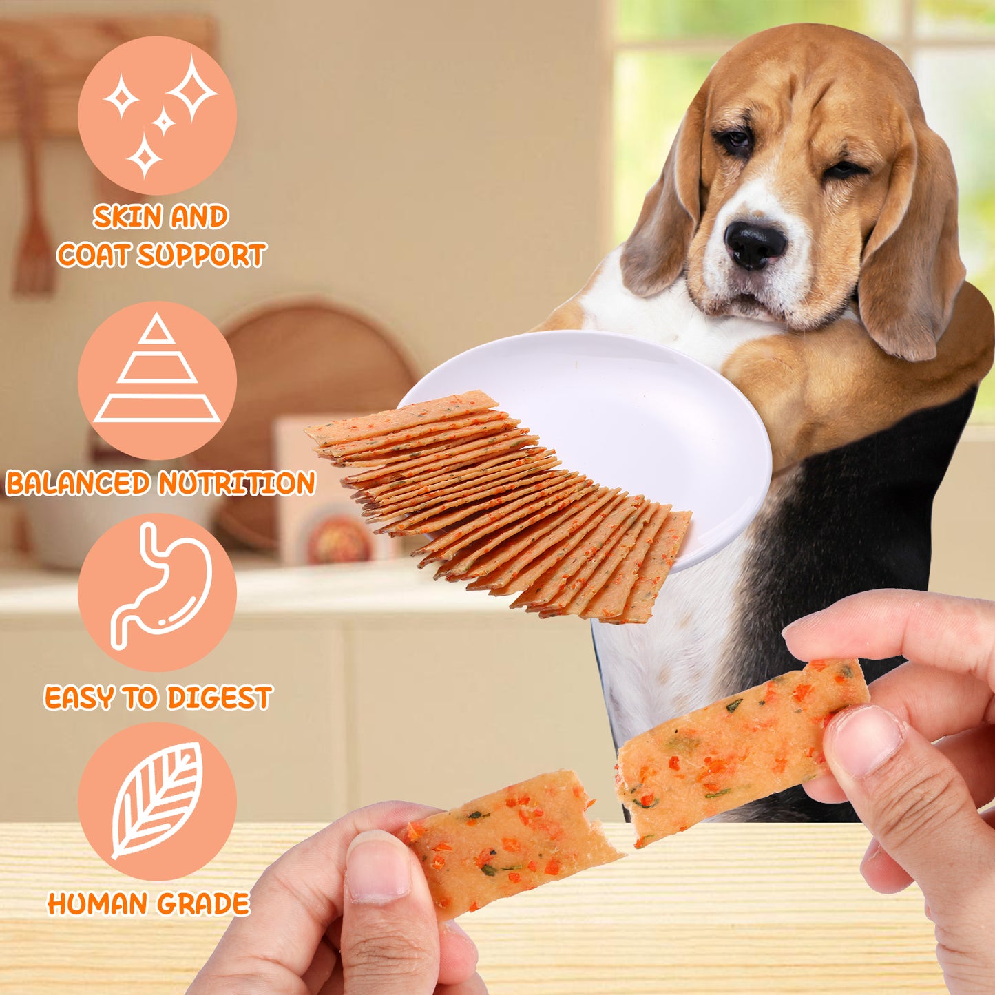 HUWZZE Chicken Vegetable Tenders with Carrots and Spinach for Dogs & Cats, Rawhide Free Dog Treats Chewy Snacks 15.9 oz