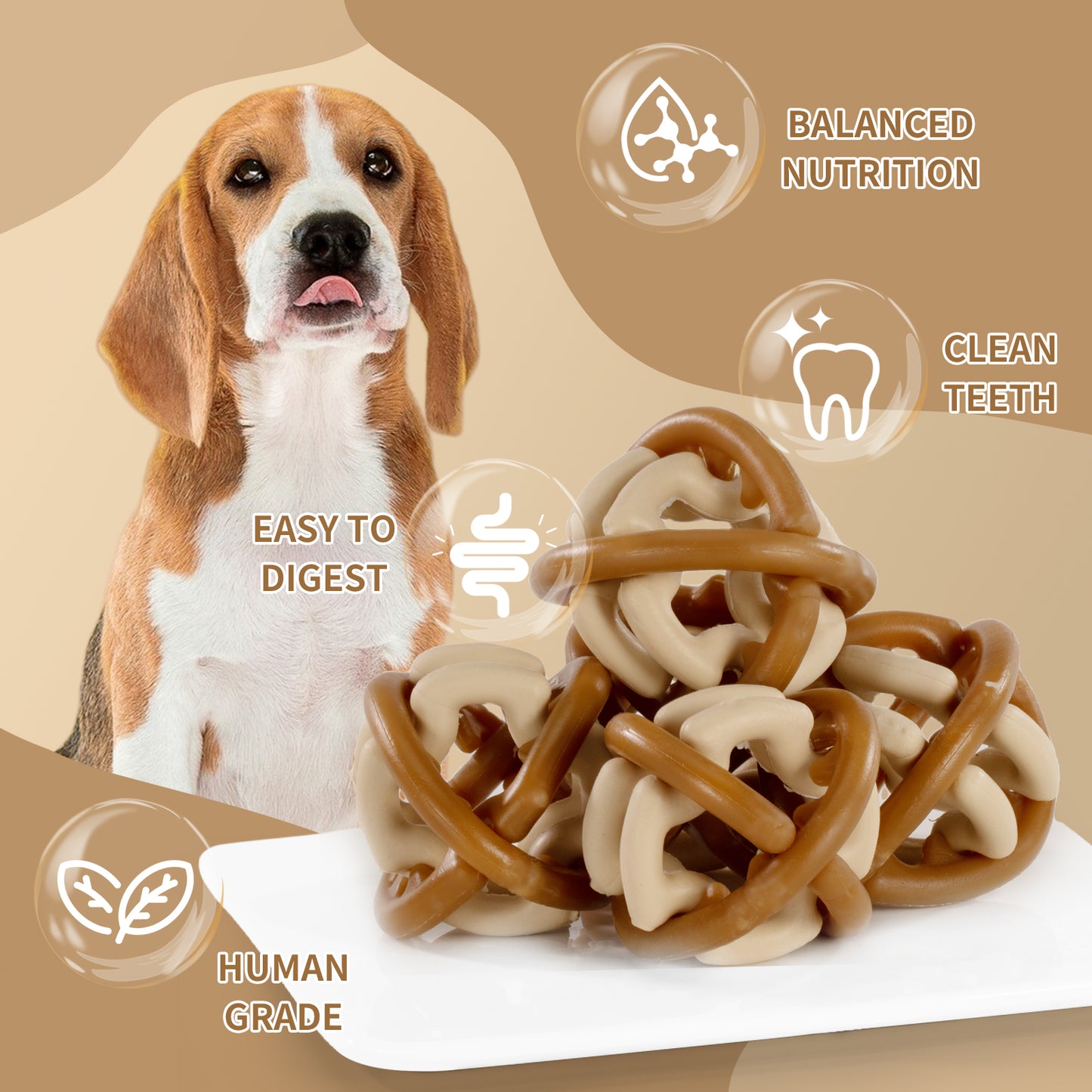 HUWZZE Dental Chews for Dogs, Chicken Flavor Dental Dog Treats Chewy Snacks, Bell-shaped Oral Care and Hygiene Chews 12 oz