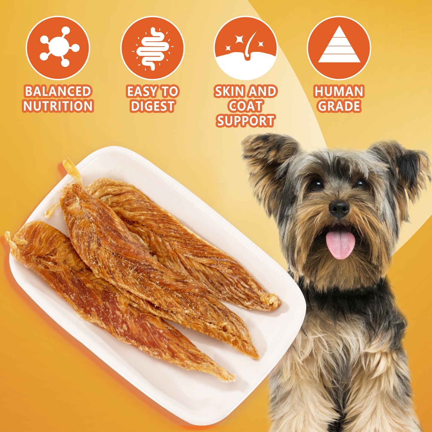 HUWZZE Chicken Jerky for Dogs, Made with 100% Real Chicken Breast, Grain Free Dog Treats 14.1 oz