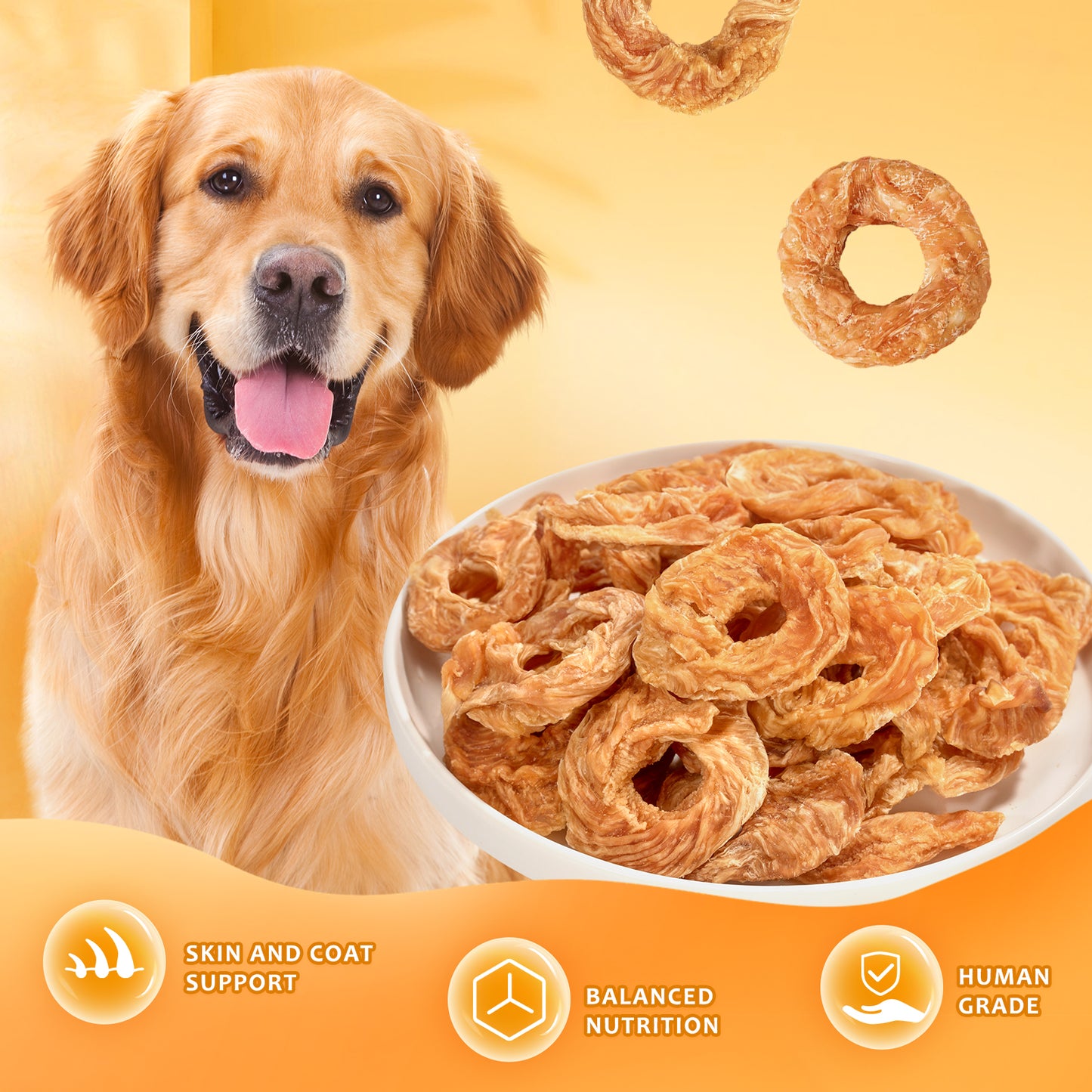 HUWZZE Chicken Rings for Dogs & Cats, High Protein Dog Treats Chewy Snacks, Grain Free Chicken Jerky 14.1 oz