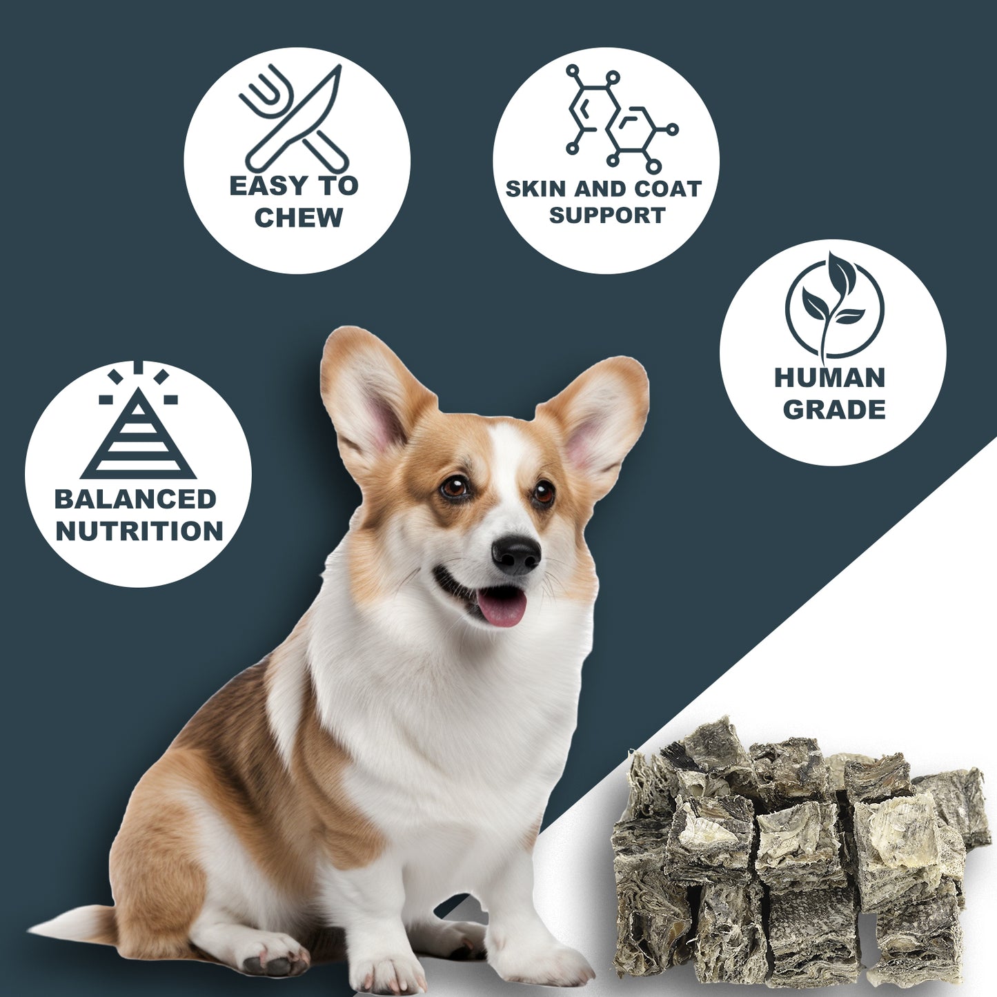 HUWZZE Codfish Skin Cubes for Dogs, Grain Free Dog Treats Chewy Snacks, Rich in Omega-3 and Protein 8.8 oz
