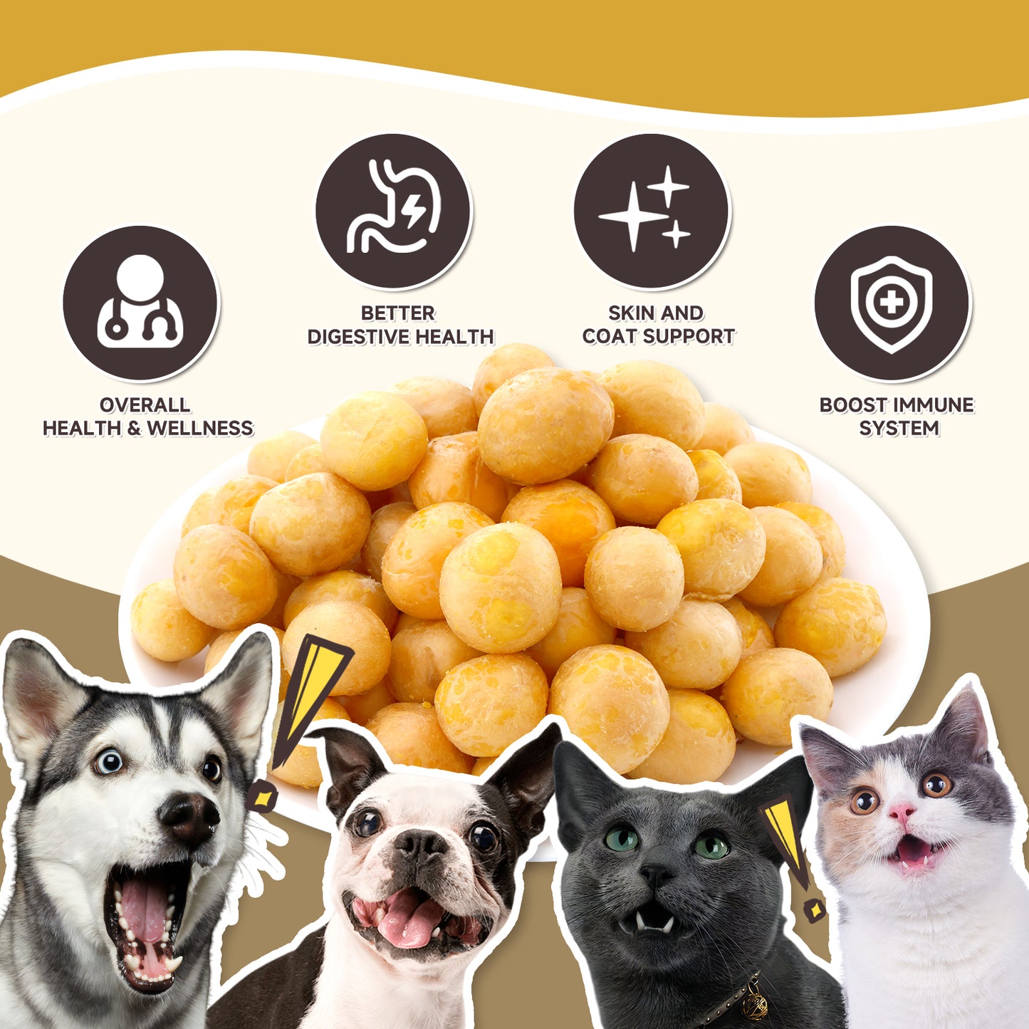 HUWZZE Freeze Dried Egg Yolk Treats for Cats & Dogs, Single Ingredient All Natural Dog Treats Snacks-Grain Free Pet Food Perfect for Training 8.5 oz