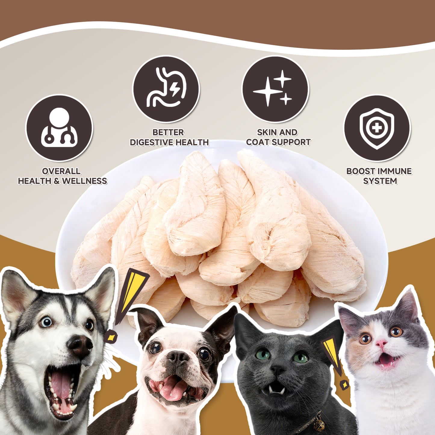 HUWZZE Freeze Dried Whole Chicken Breast Treats for Cats & Dogs, Single Ingredient All Natural Grain-Free Dog Treats Snacks-Pet Food Perfect for Training 5.3 oz